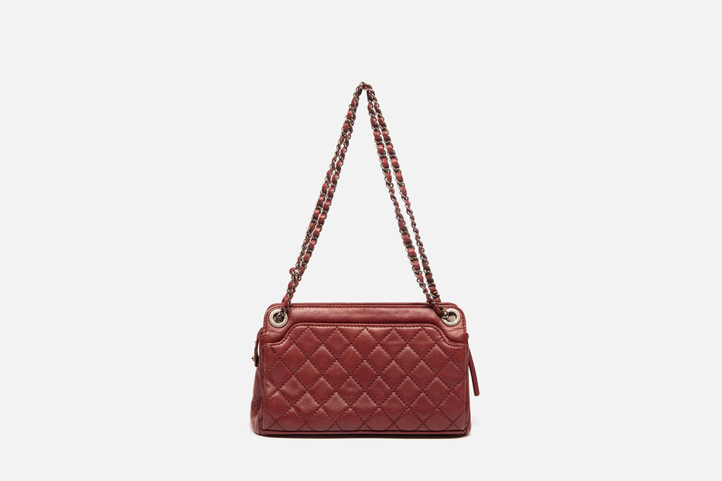 Chanel Dark Red Tote With Turn Lock Exterior Pocket
