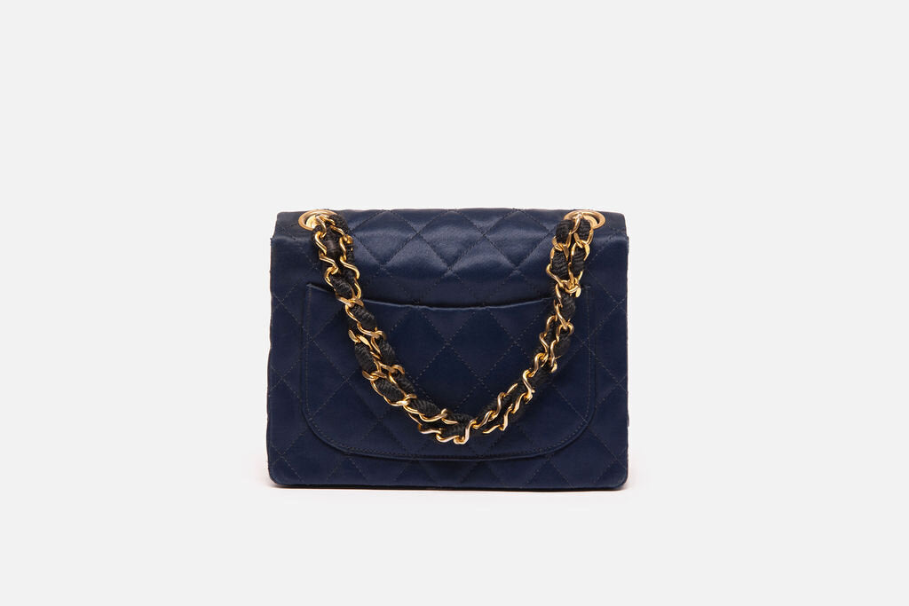 Blue Quilted Small Square Flap Bag
