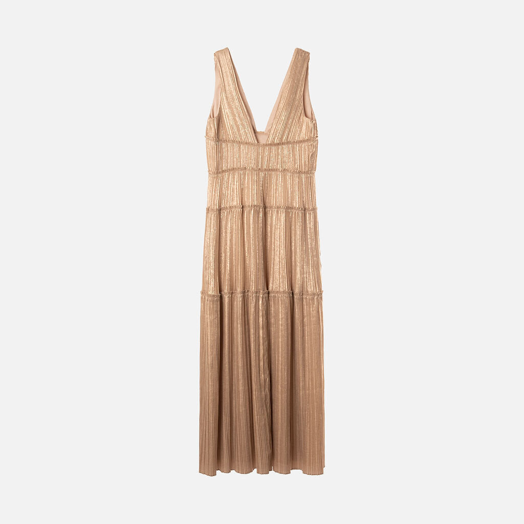 Simkhai Gold Poly Pleated Maxi Dress