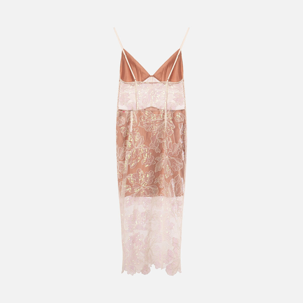 Fleur Du Ma White Sheer Floral Embroidered Sequin Dress