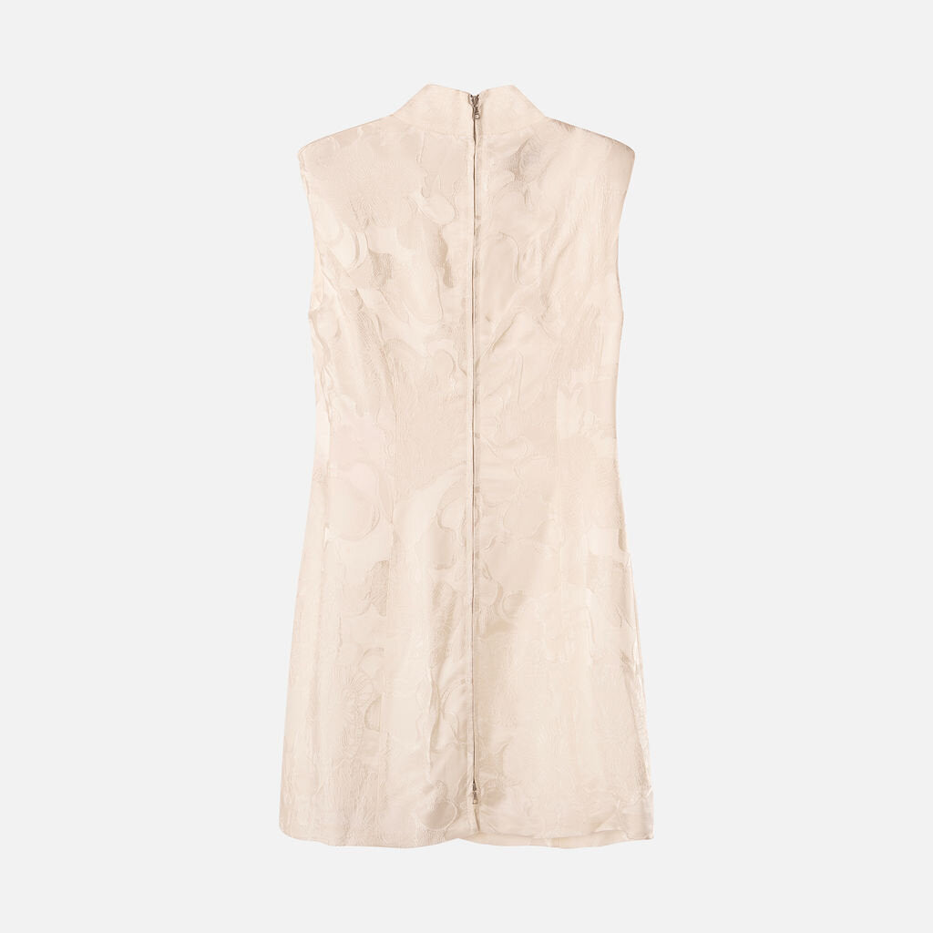 Dries Van Noten White Jacquard Satin Mini With Fan Detail Dress