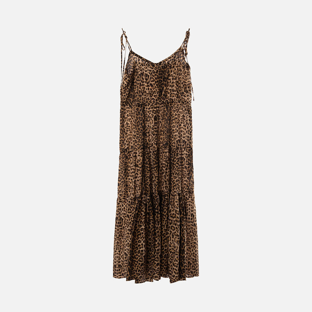 Veronica Beard Leopard Print Cotton & Silk Maxi Dress