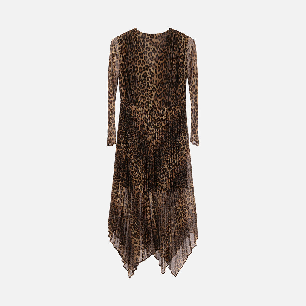 Kooples Brown Leopard Print Pleated Dress