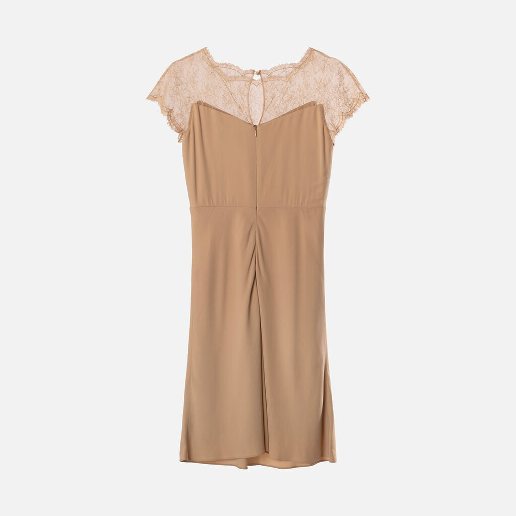 Valentino Beige Poly Lace Trim Dress