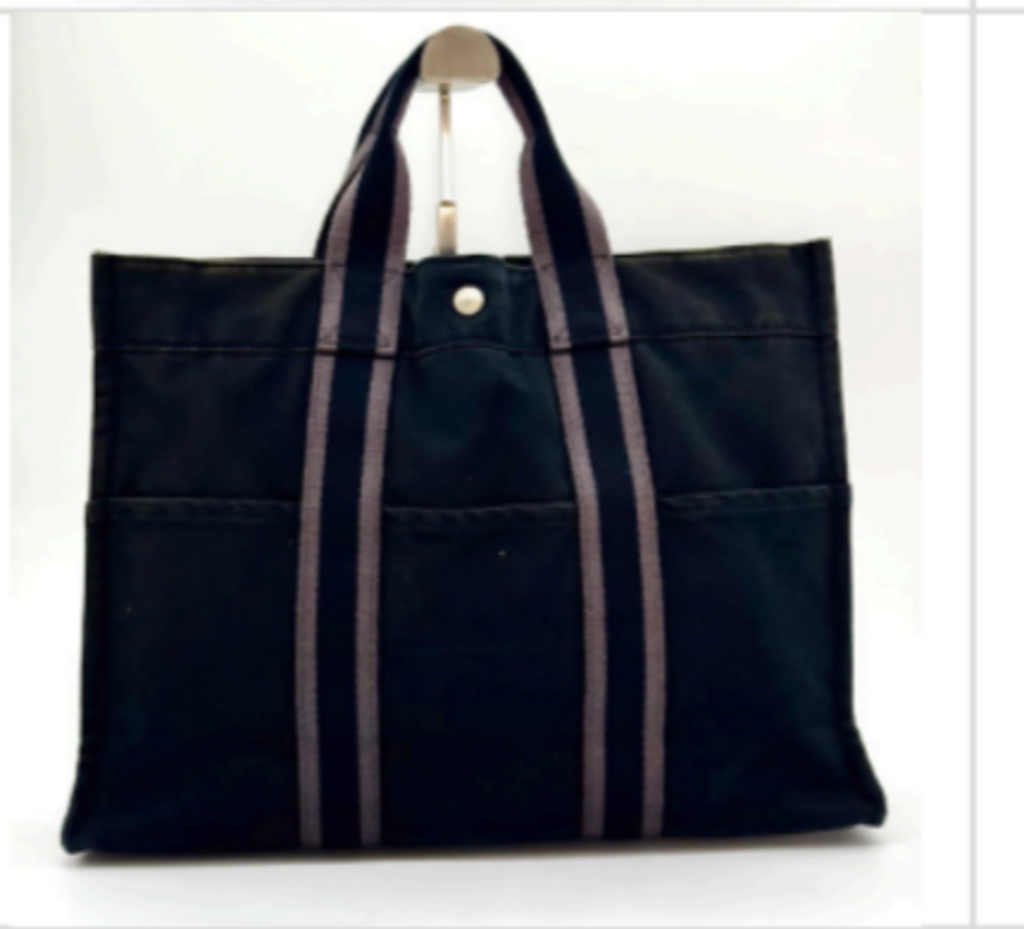 Large Black Canvas Tote w/Double Stripe