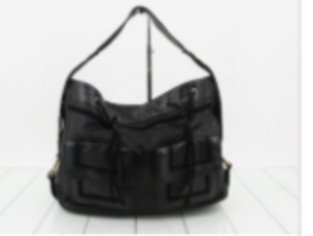 Black Leather Shoulder Bag w/Pockets