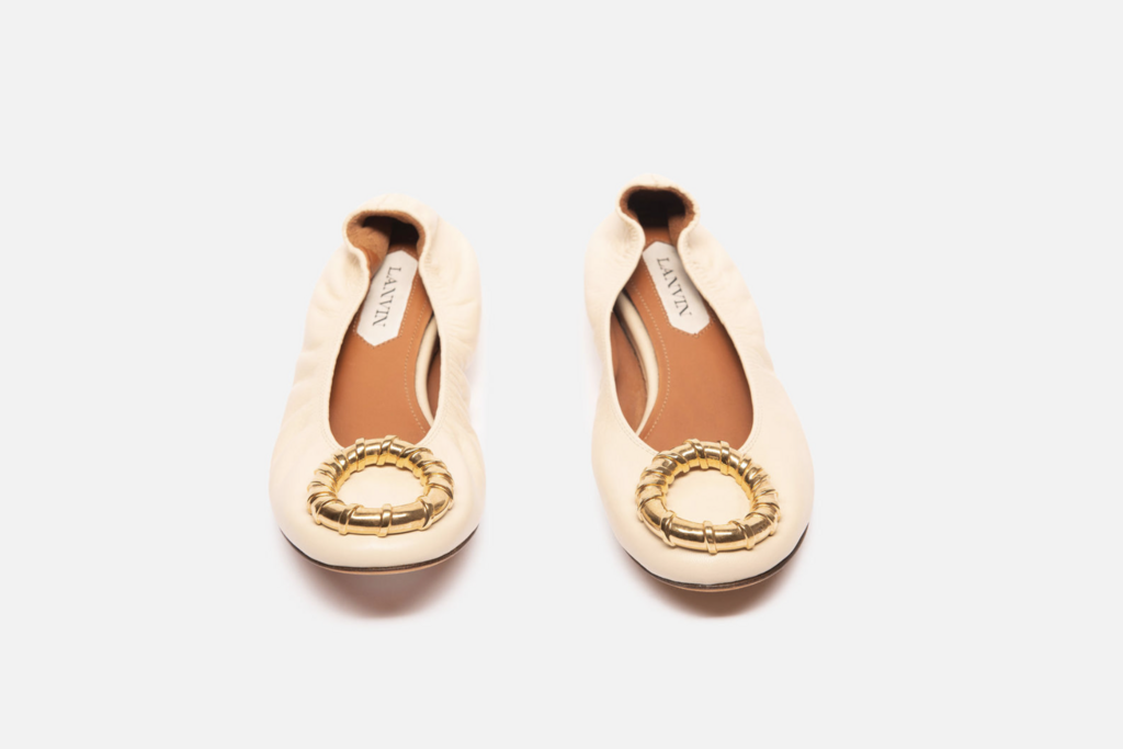 Lanvin Beige Leather & Gold Buckle Ballet