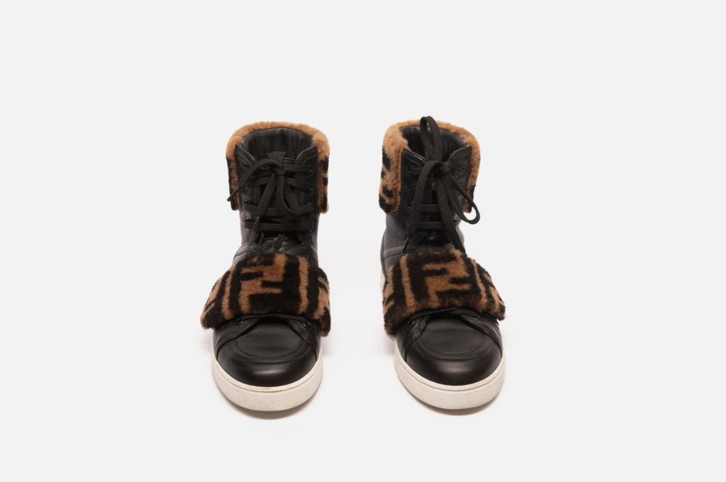 Fendi Black Zucca Fur High Top Sneaker