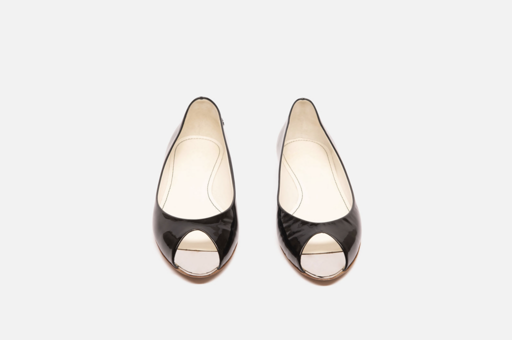 Chanel Black Patent Leather Peep Toe Flat