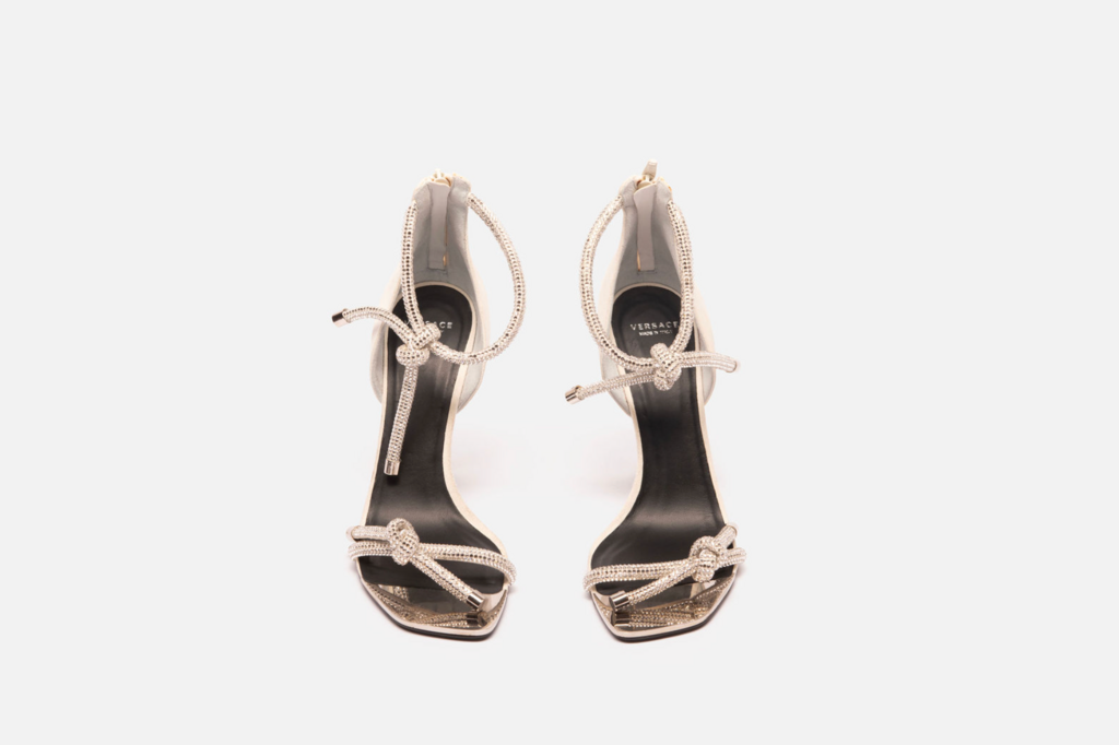 Versace White Suede Crystal Embellished Heels