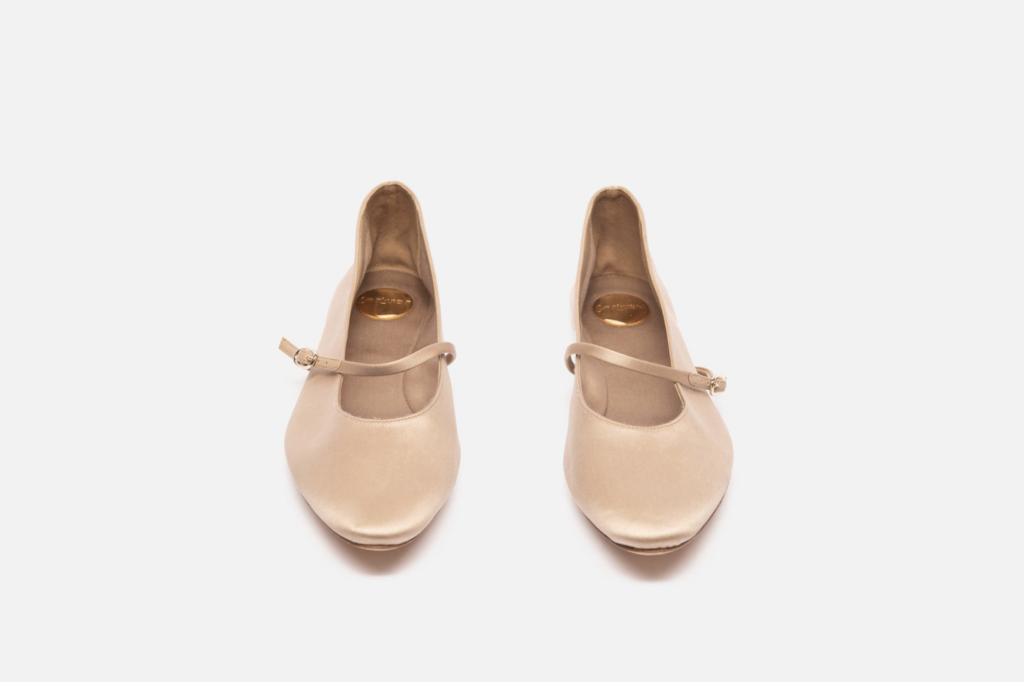 Saint Laurent Taupe Satin Ballerina Flats