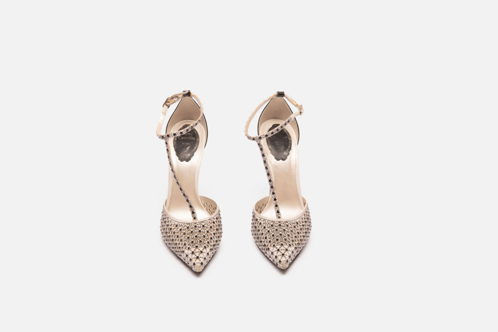 Renee Caovilla Silver & Black Rhinestone Pumps