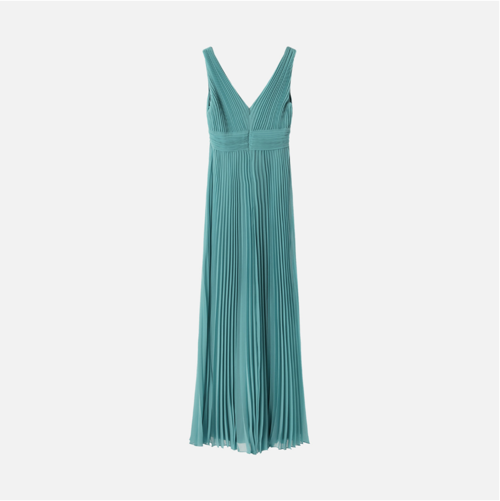 Ungaro Teal Poly Pleated Maxi Dress (NWT $895)