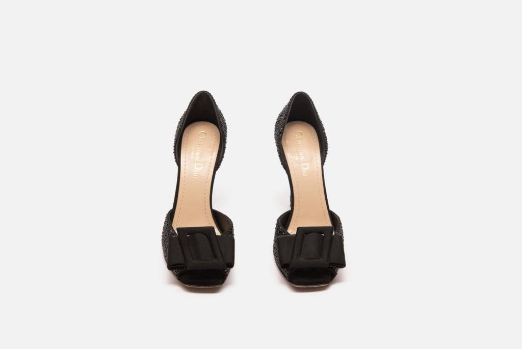 Christain Dior Black Suede Embellished Peep-Toe Pumps
