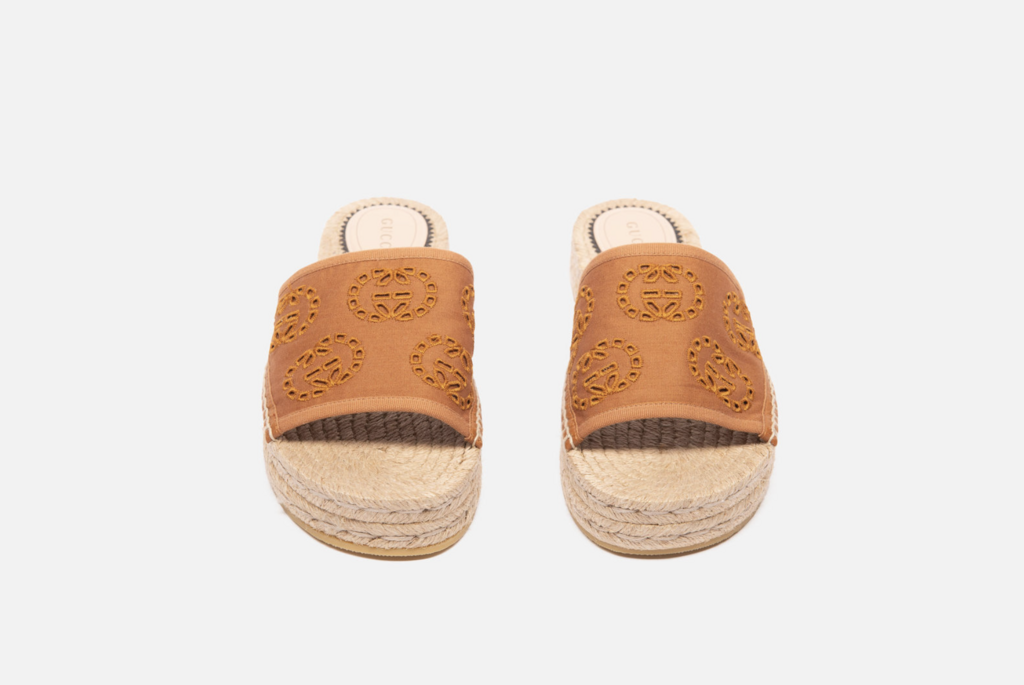 Gucci Brown Eyelet Espadrille Platform Sandal