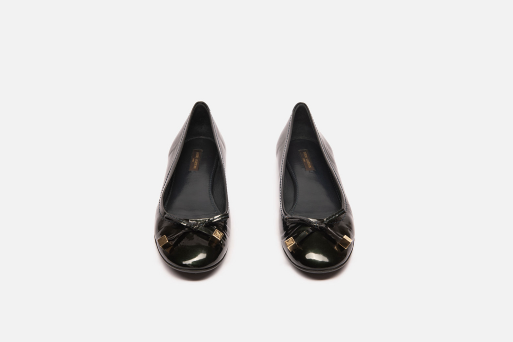 Louis Vuitton Dark Green Patent Flats with Gold Charms