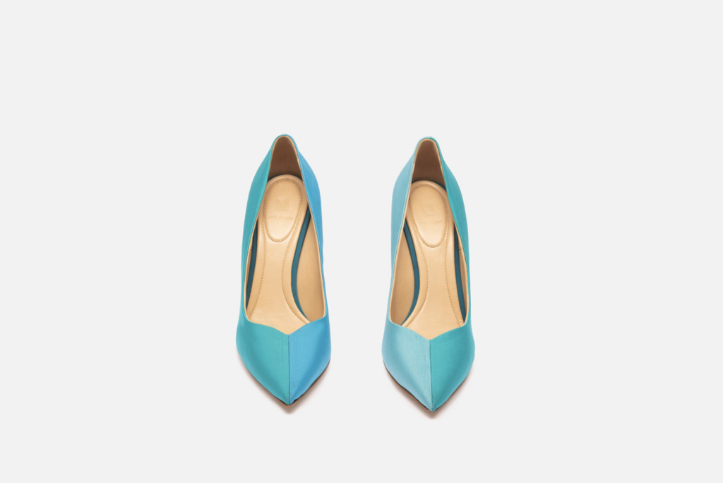Rosie Assoulin Teal Grosgrain Clear Heel Pump