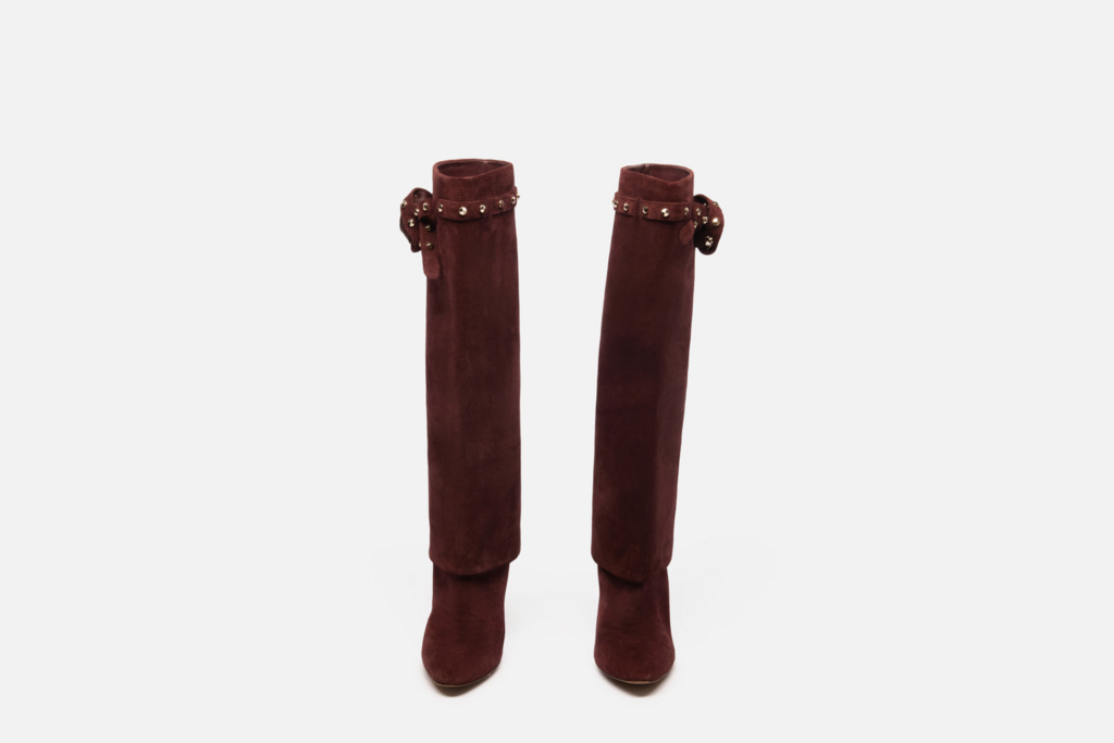 Valentino Burgundy Suede Boots with Belt Detail