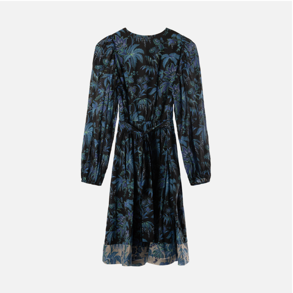 Kobi Halperin NWT(598) Black/Blue Jungle Print Belted Dress