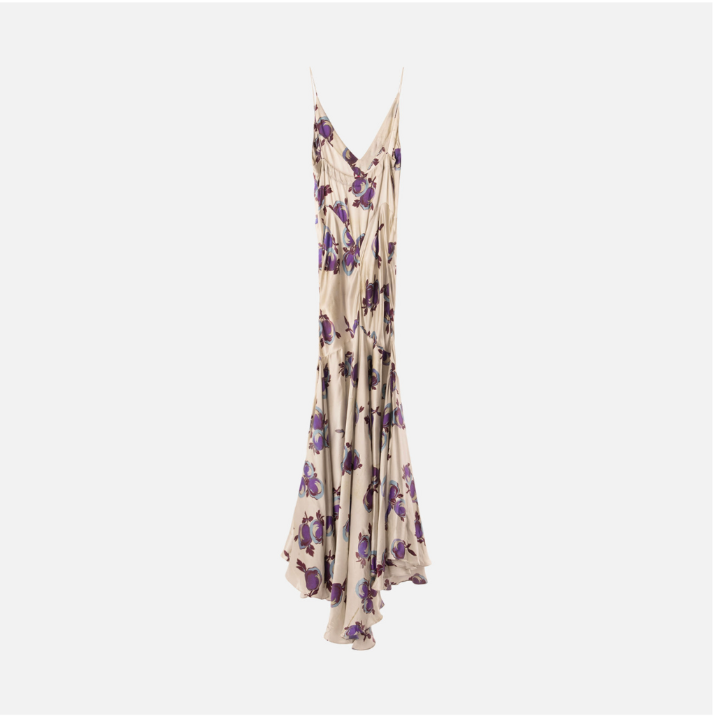 Grey Floral Print Silk Maxi Dress