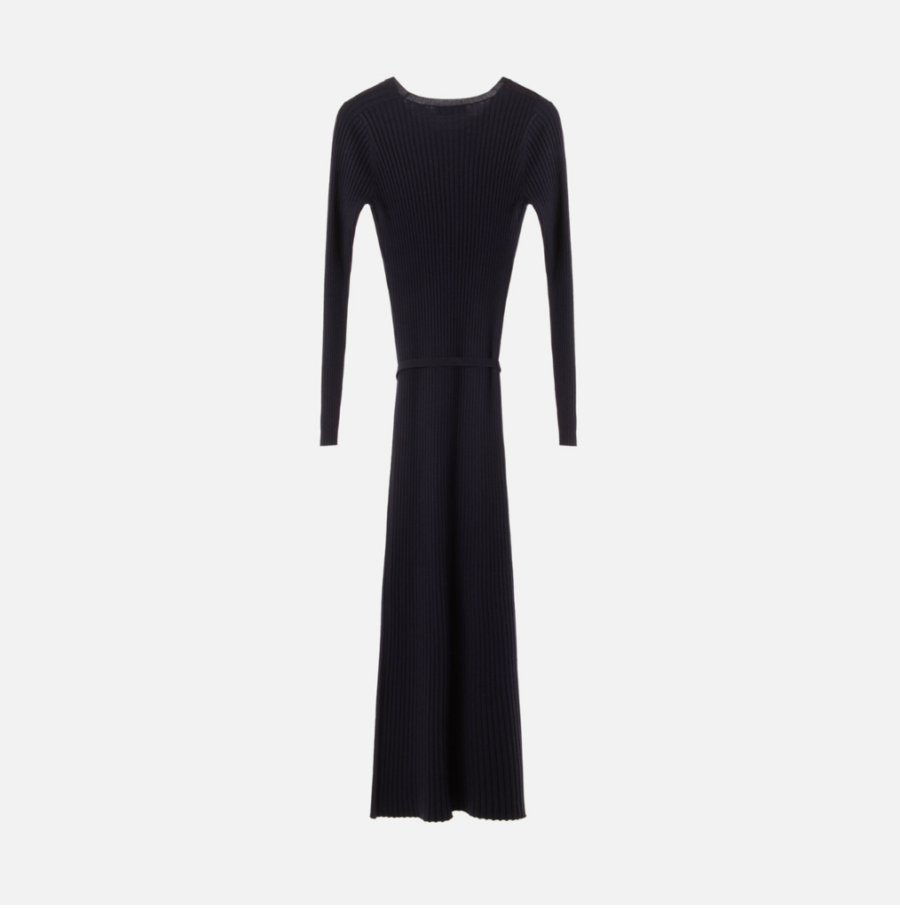 Gabriela Hearst Navy Wool Ribbed Maxi Dress