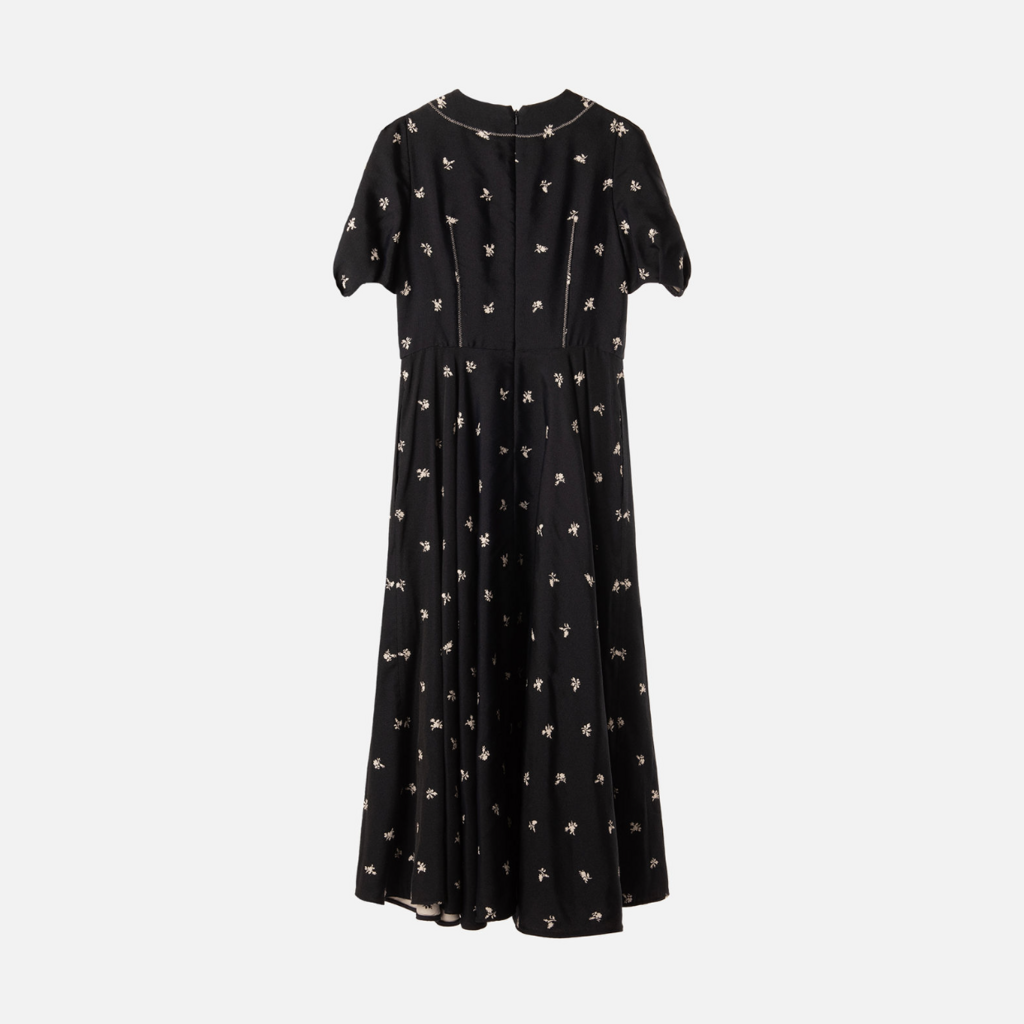 Erdem Navy & White Floral Cotton Puff Sleeve Maxi Dress