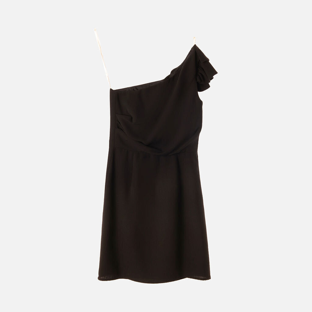 Shoshanna Black One Shoulder Gathered Bodice Dress