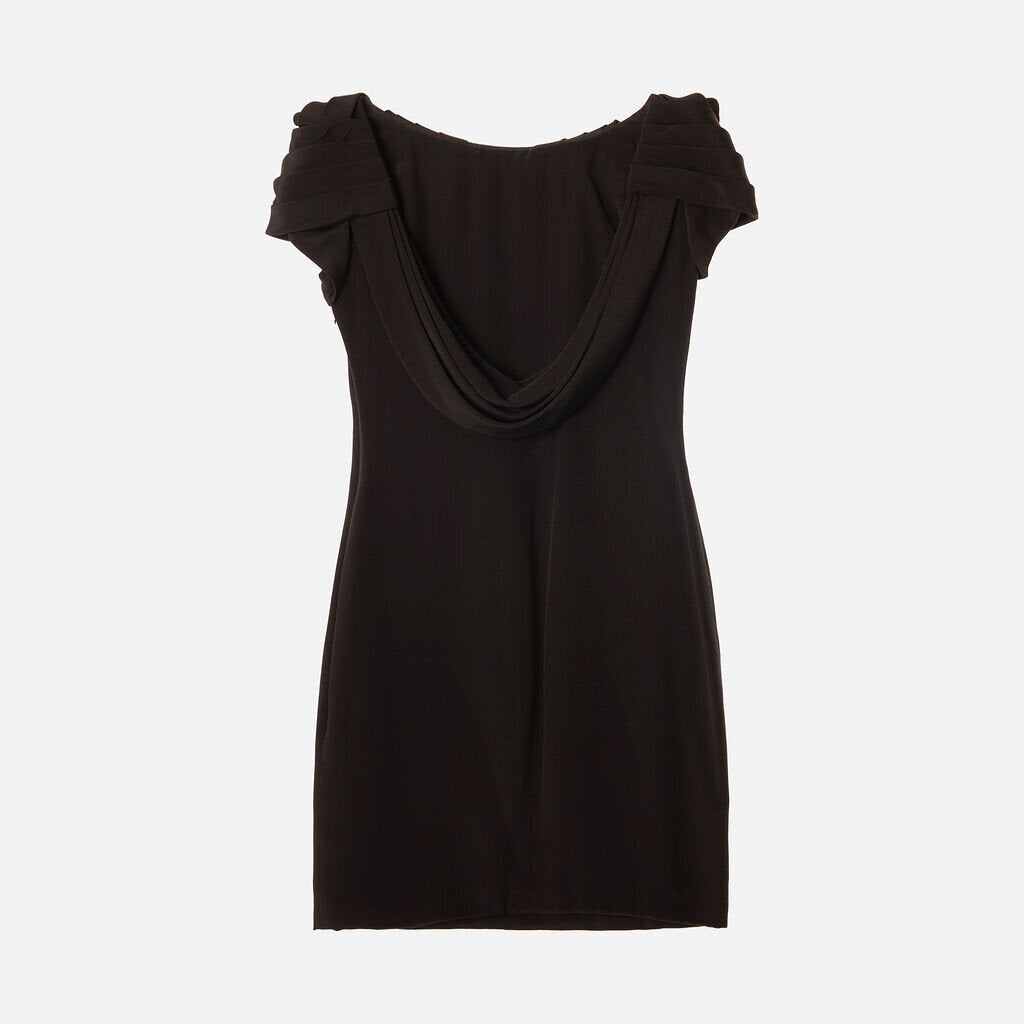 Marchesa Black Silk Drape-Back Mini Dress