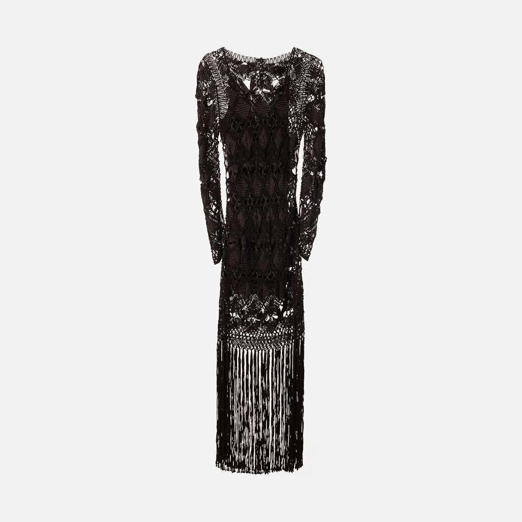 Zimmermann Black Macrame Tassled Hem Dress