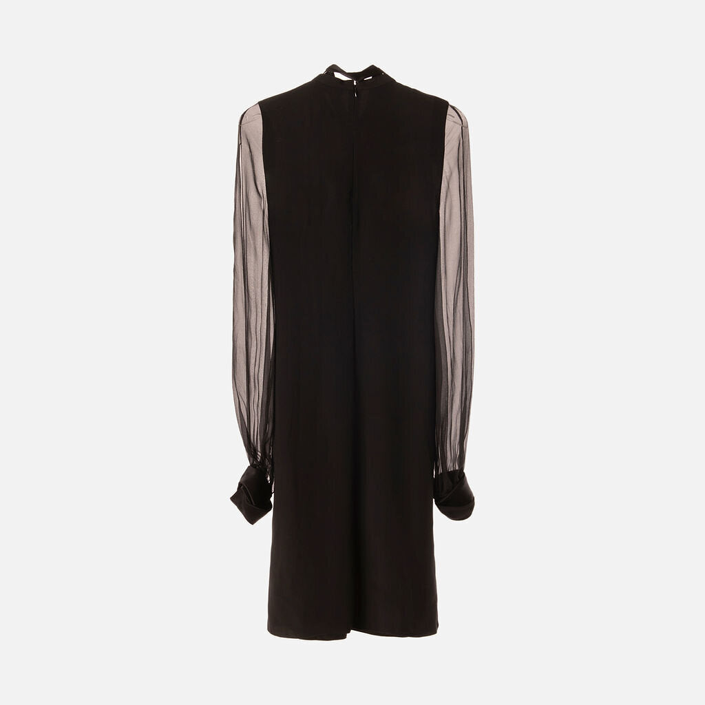 Lanvin Black Triacetate Tie Neck Midi Dress