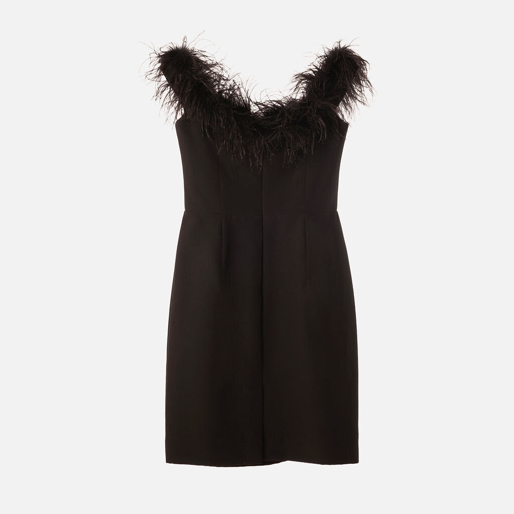 Milly Black Sleeveless Feathered Polyamide Dress
