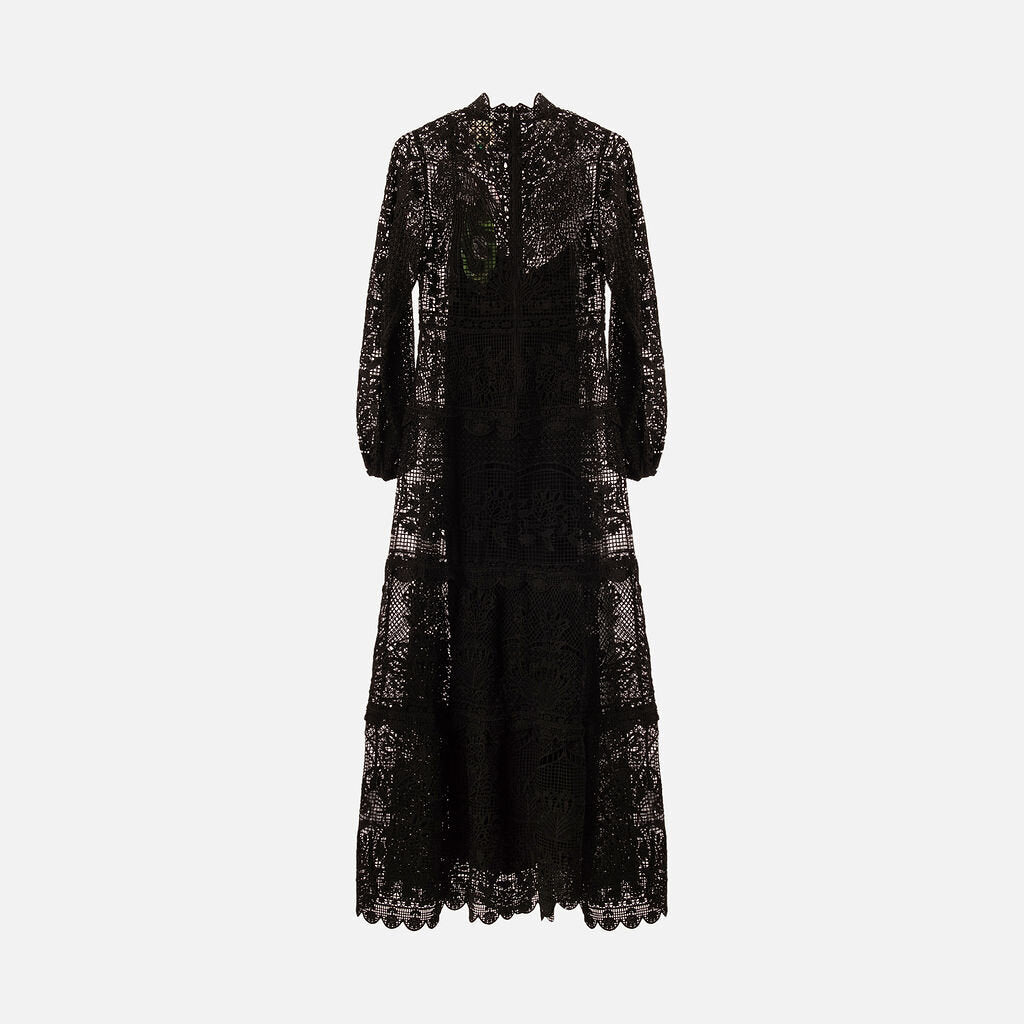 Farm Rio Black Poly Lace Maxi Dress