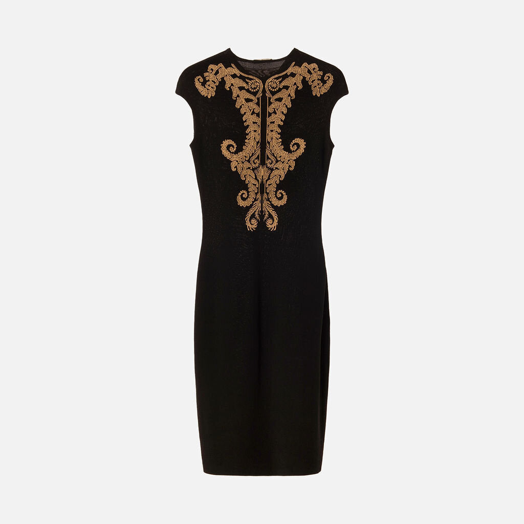 Alexander McQueen Black & Gold Pattern Sheath Dress