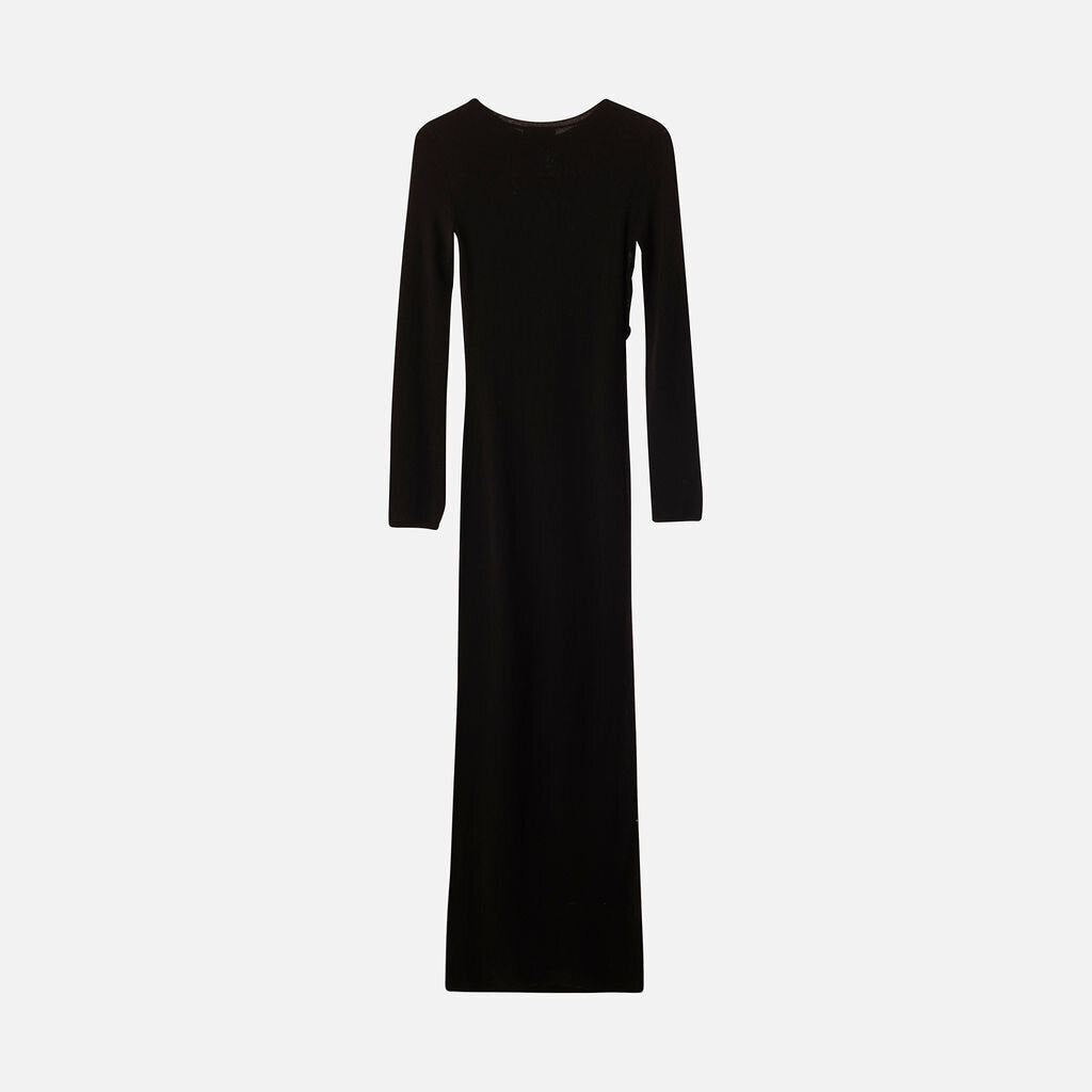 Saint Laurent Black Wool Ribbon Lace-Up Maxi Dress