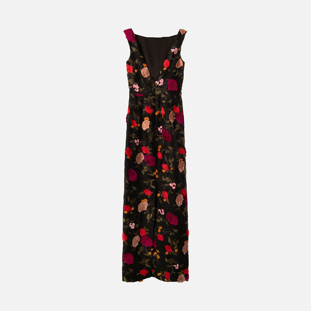 Erdem Black Floral Applique Maxi Dress