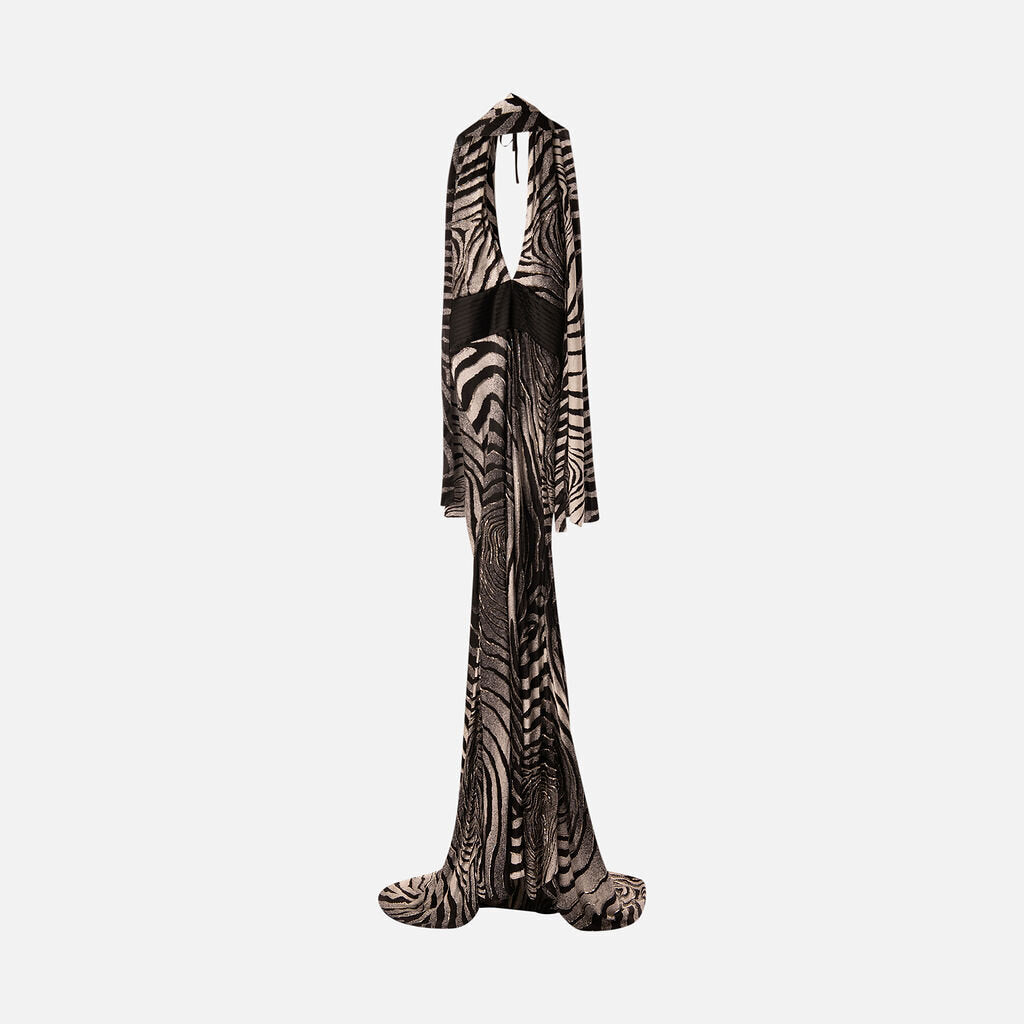 Pierre Cardin Black & Grey Beaded Zebra Beaded Backless Dress
