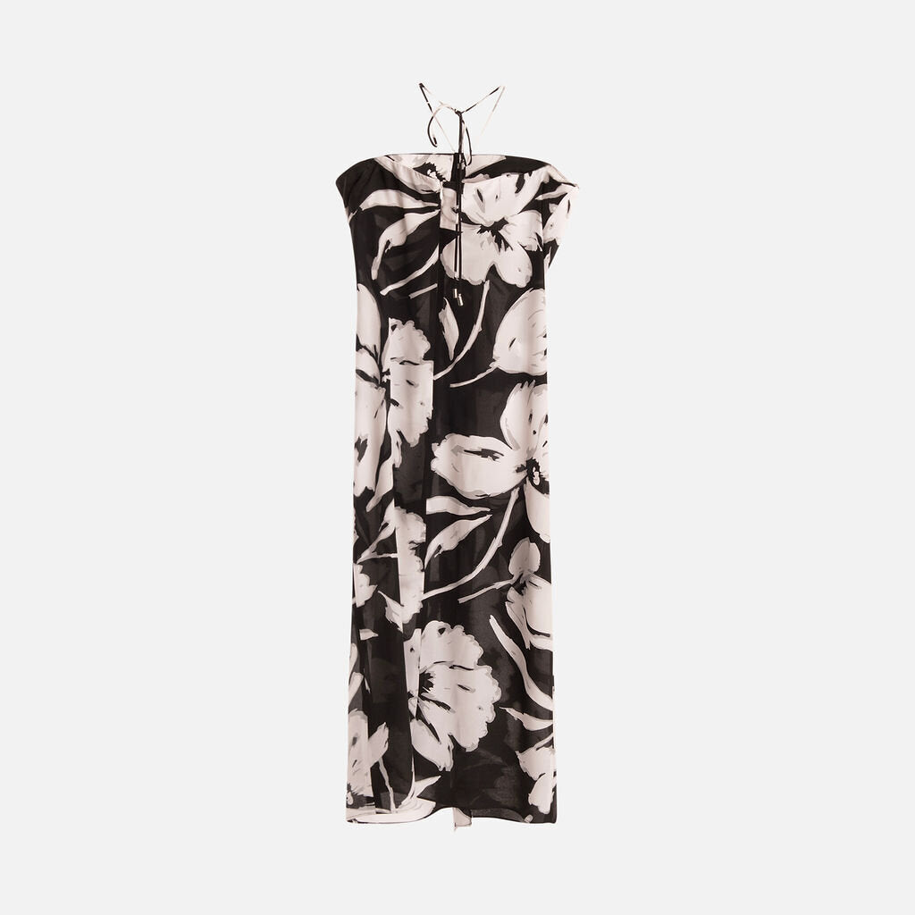 Michael Kors Collection Black & White Floral Silk Dress
