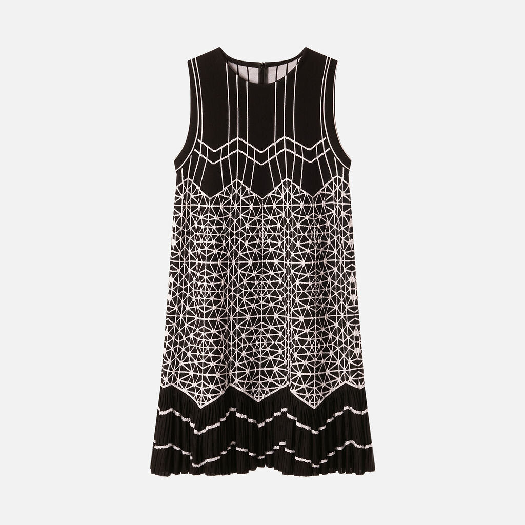 Alaia Black & White Geometric-Pattern Viscose Dress