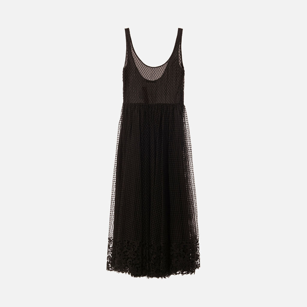 Christian Dior Black Elastic Mesh Midi Dress