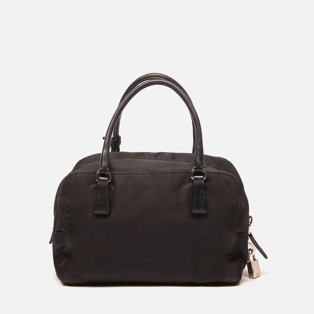 Prada Black Nylon Embellished Boston Bag
