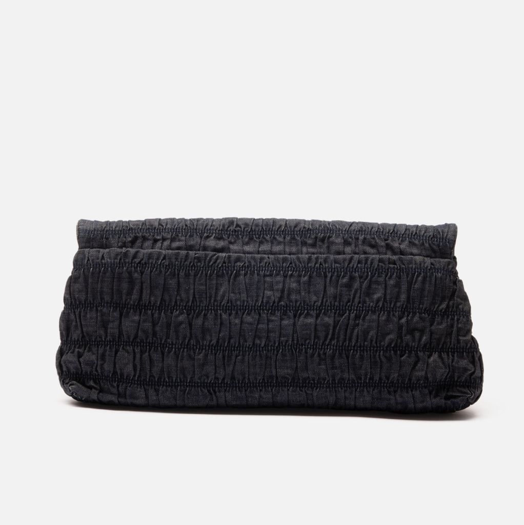 Prada Ruched Denim Tortoise Turnlock Clutch