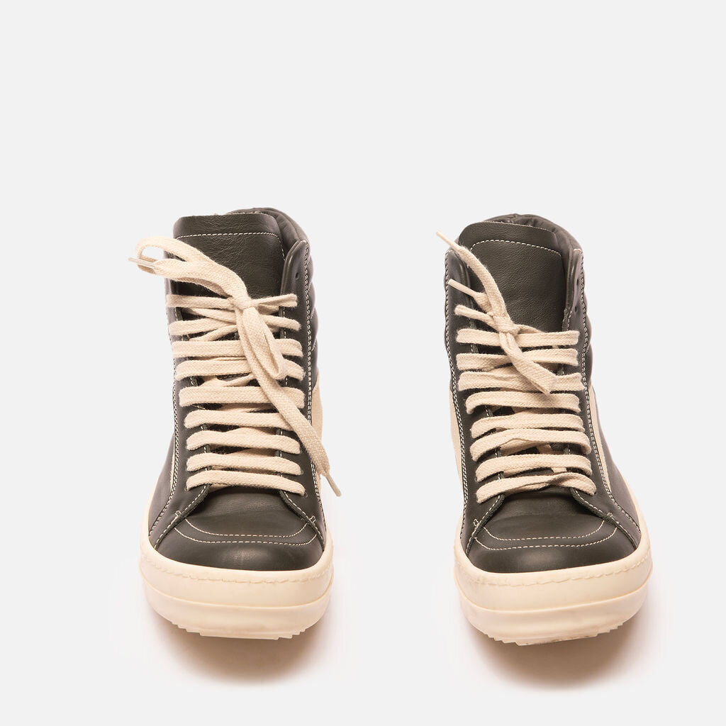 Rick Owens Green Leather High-Top Sneakers