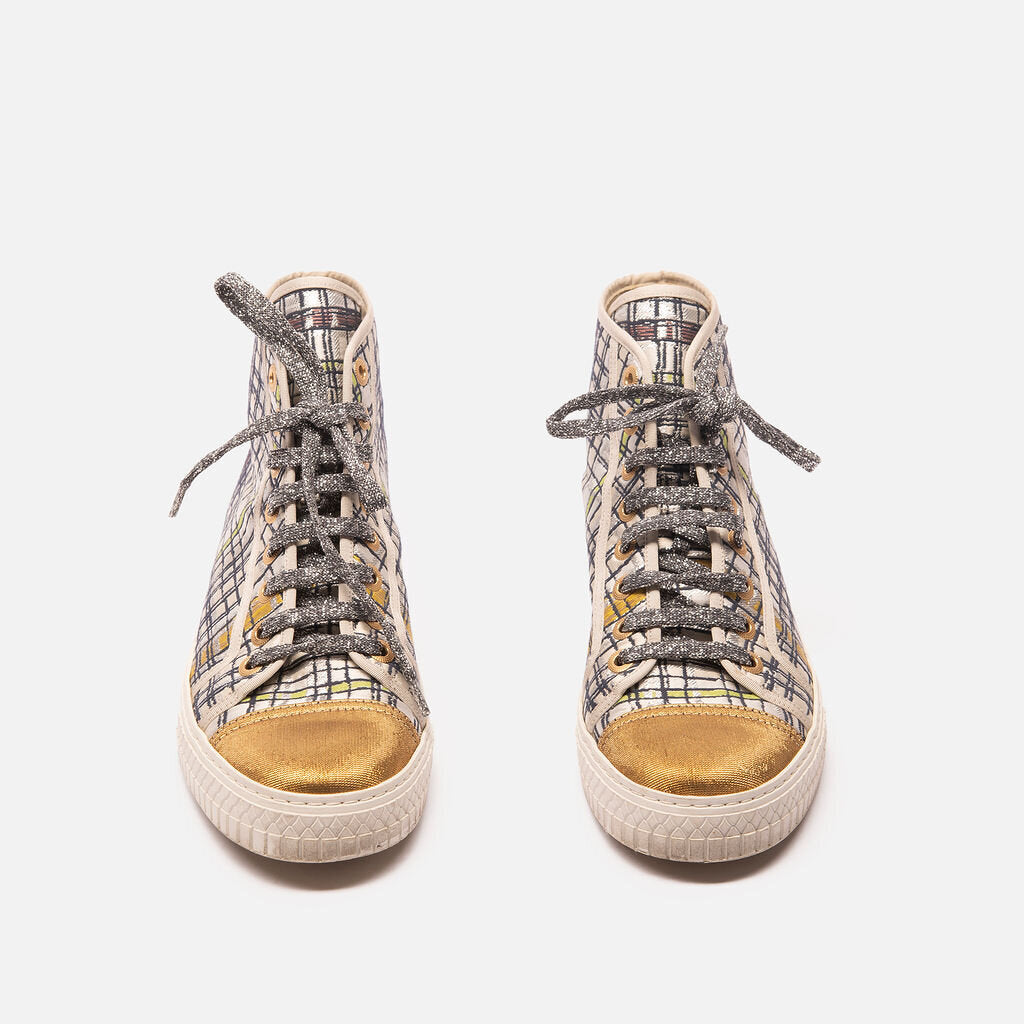 Chanel Metallic Gold Canvas High Top Sneakers