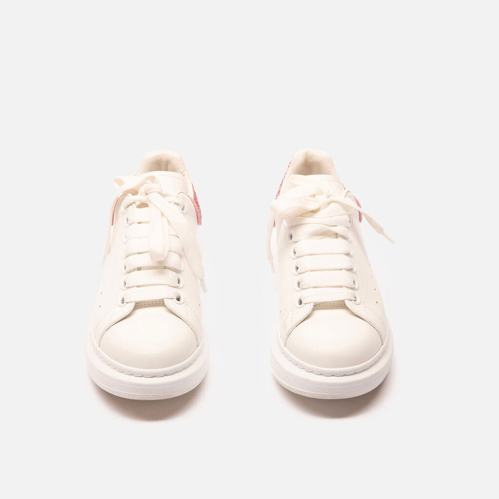 Alexander McQueen White Leather & Pink Glitter Sneakers