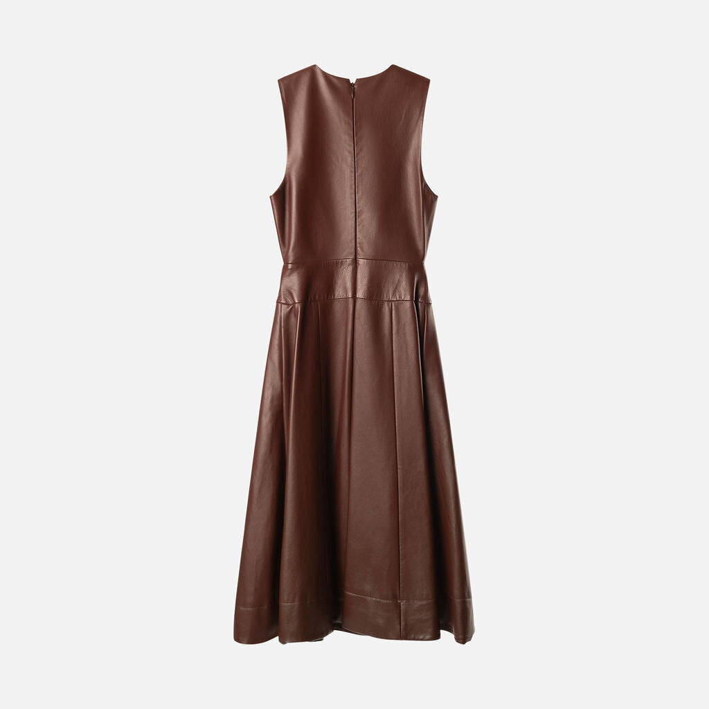 Brandon Maxwell Brown Leather V-Neck Dress