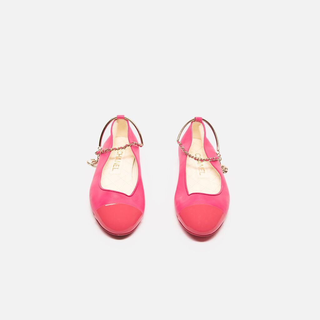 Chanel Pink Leather Ankle Bracelet Ballet Flats