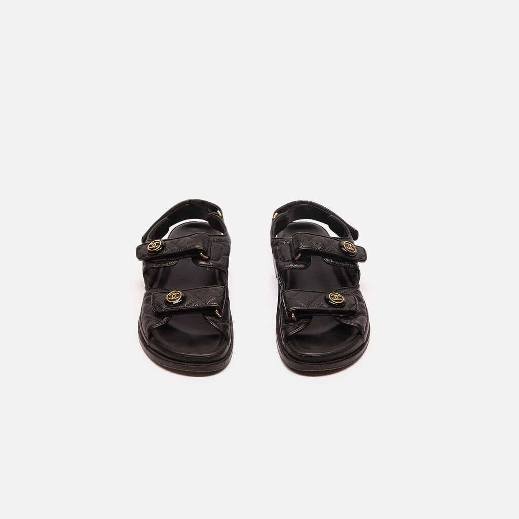 Chanel Black Leather Quilted Dad Sandals