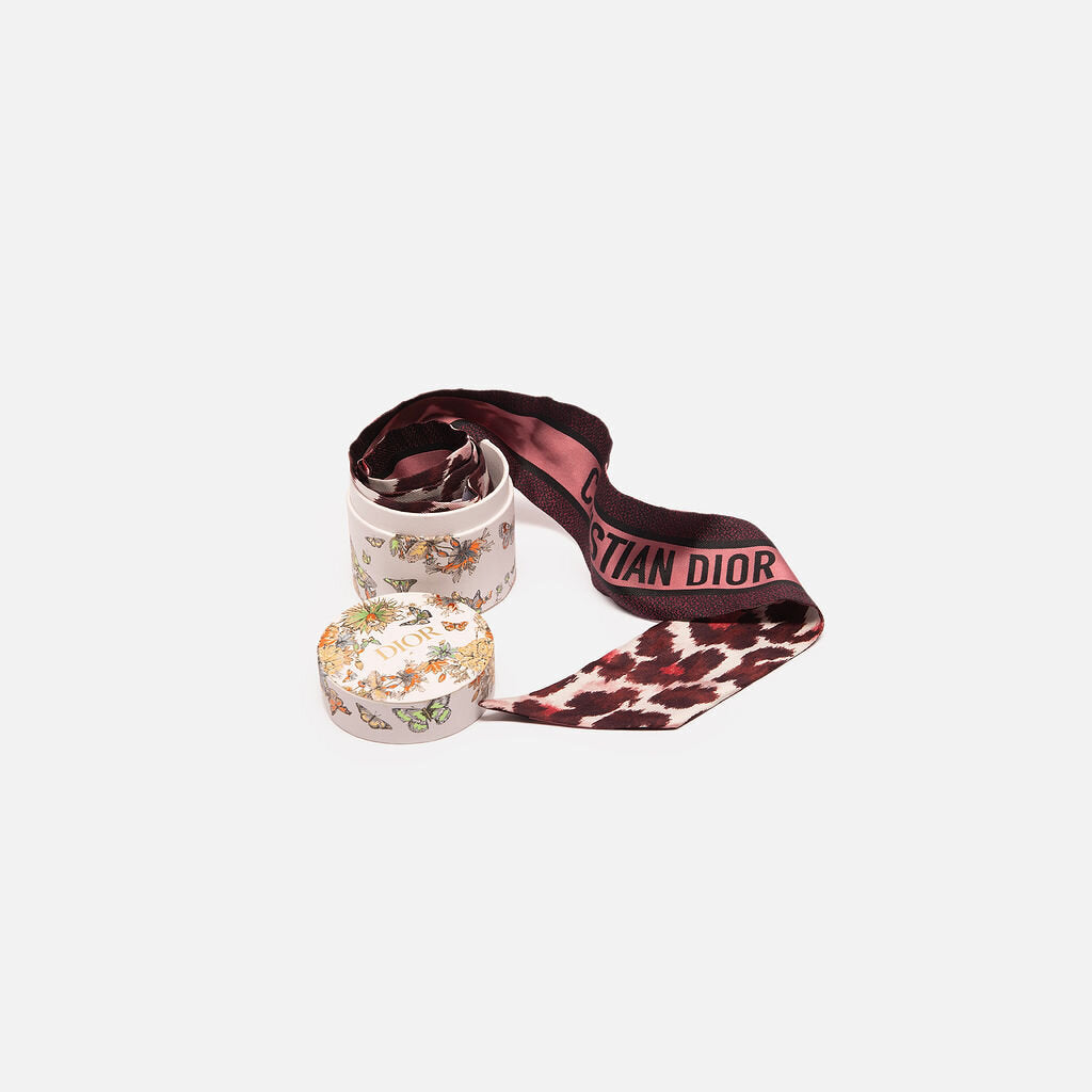Christian Dior Burgundy Leopard Print Silk Twilly