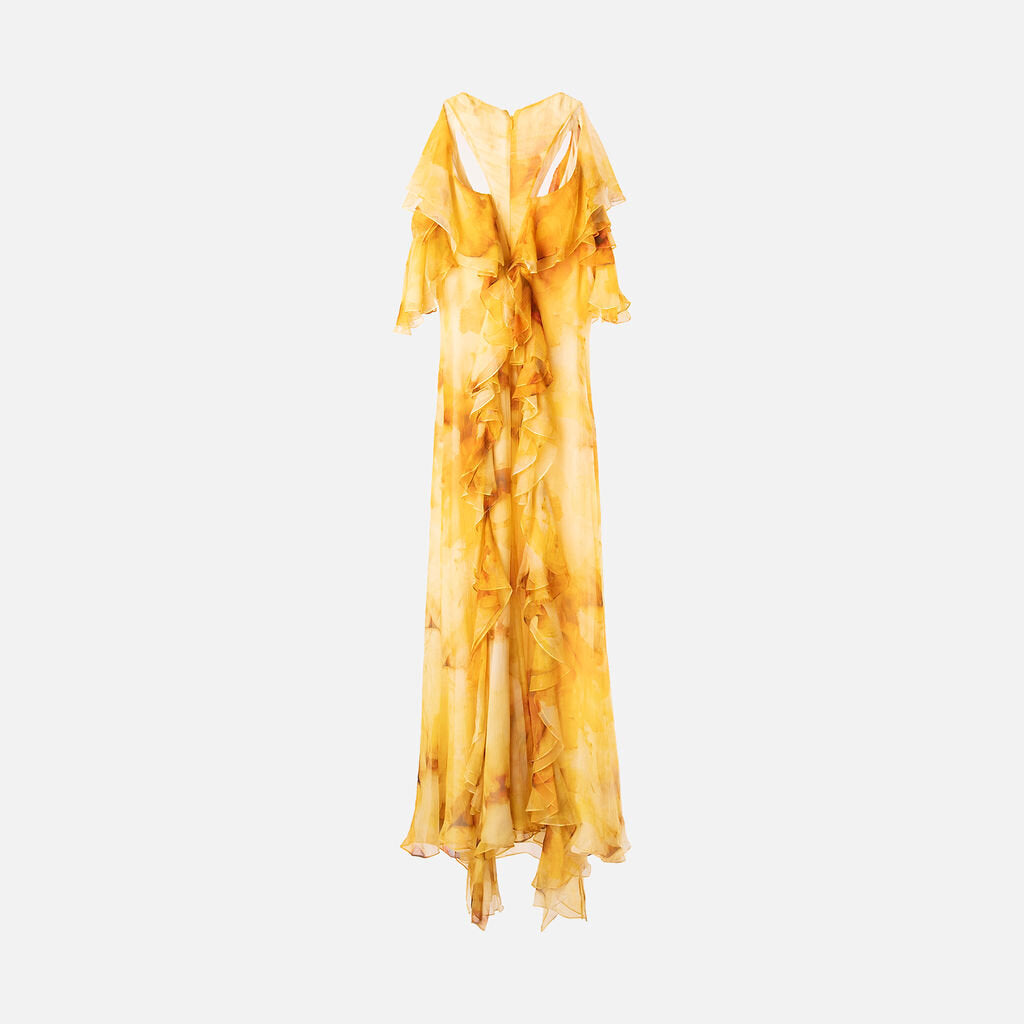 Alexander McQueen Yellow Silk Floral Ruffle Dress