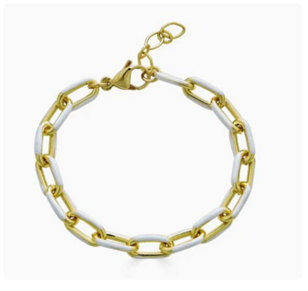 Enamel Paperclip Chain White Bracelet